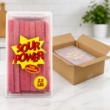 Sour Power Premium Strawberry Candy Belts, 2.5 lb Resealable Bulk Tub