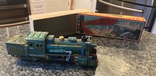 NOS, VINTAGE, BOXED, TIN, FRICTION DRIVEN MOUNTAIN LOCOMOTIVE TRAIN BY SSS. NIB