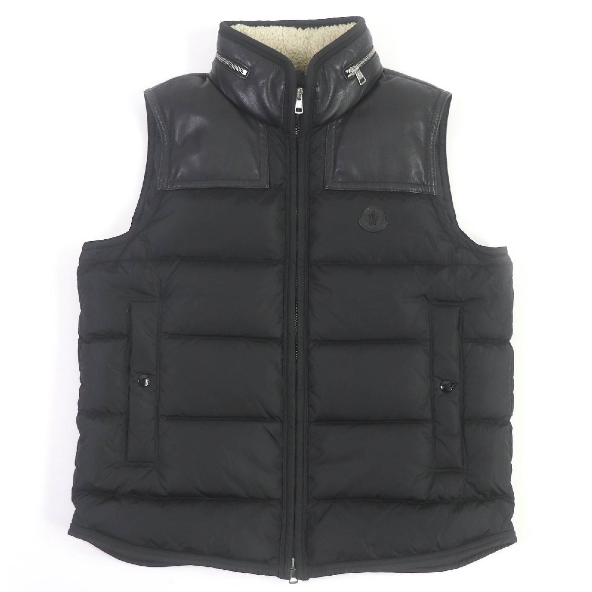 Excellent Condition MONCLER MILLAIS GILET Hooded Logo Patch Lamb Leather Collar