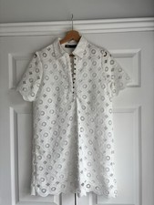 ZARA White Broderie Anglaise Lace Shirt Dress – Size S – Gold Button Detail