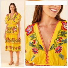 Small Farm Rio Yellow Embroidered Richilier Mididress