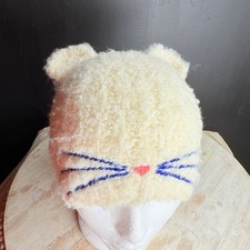 Jcrew Kids CrewCuts Alpaca Wool Cat Beanie Girls Size S/M Beige Embroidered Rare