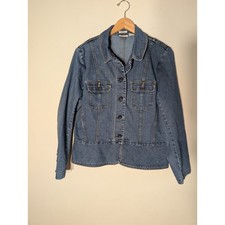 St Johns Bay Stretch Denim Jean Jacket Women Large Western Rodeo Cowgirl Classic