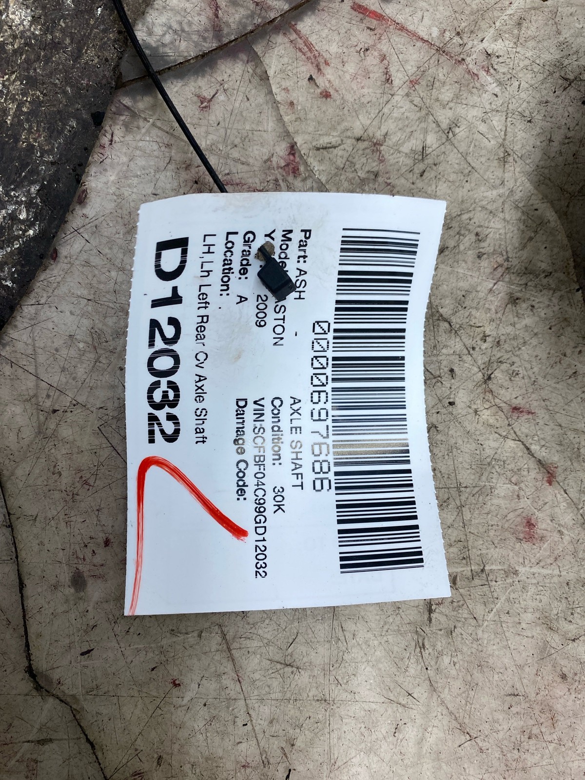 2009 Aston Martin Vantage Left Rear Cv Axle Shaft *30k Miles* 4G43-4K139-AB Oem