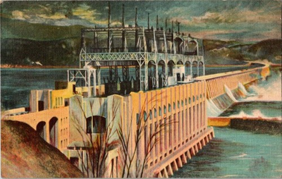 #ad Vintage Conowingo Hydro Electric Dam Postcard by Daniel Garber 1948 $6.95