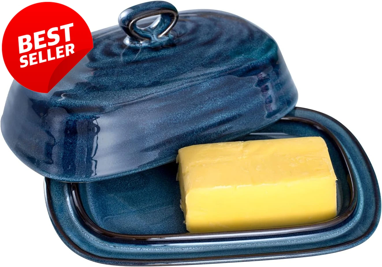 Porcelain Butter Dish with Lid, Covered Butter Container with Handle Design for