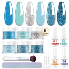 12 Pcs Dip Powder Nail Kit Starter, 6 Colors Glitter Blue Snow Dipping Powder Ki