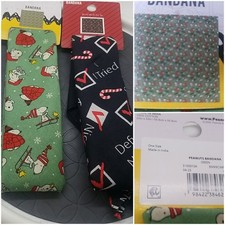 2 Christmas Peanuts Snoopy Woodstock Green Lrg Bandana 22" LOT List