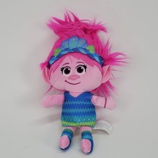 DreamWorks Trolls Poppy Plush Pink Hair Blue Dress Floral Headband 11 Inch Doll