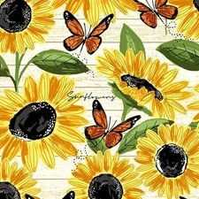 Andover - Sunflower Meadow - Large Sunflowers - White, Fabric BTY