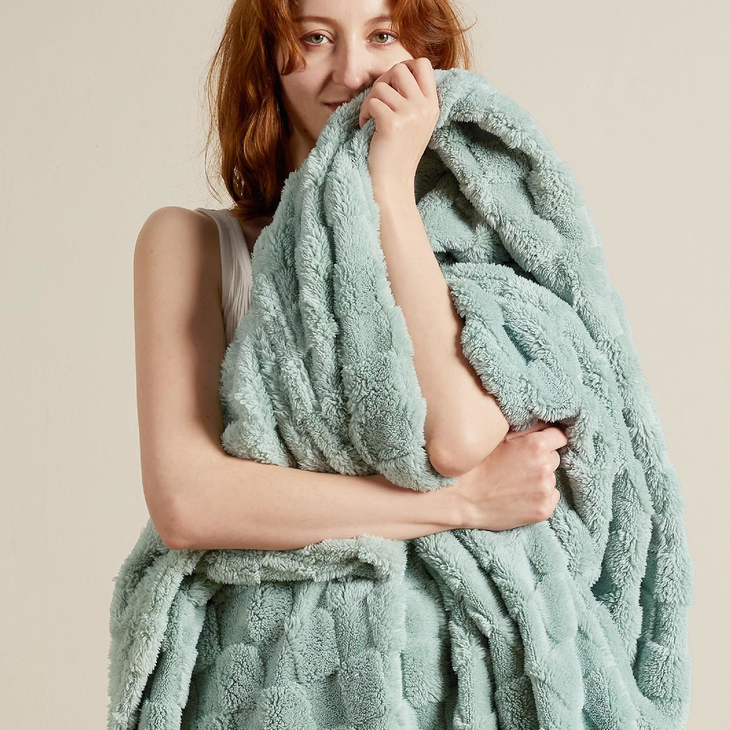 Sage Green Fleece Throw Blanket 50x60 Inches Soft and Cozy for Women