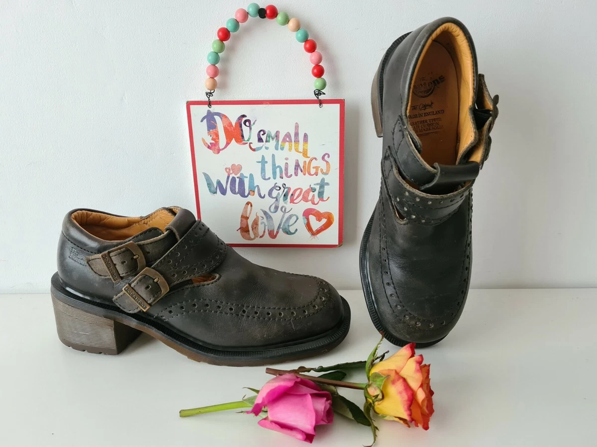 Dr Martens mary jane brogue vintage england buckle black shoes UK