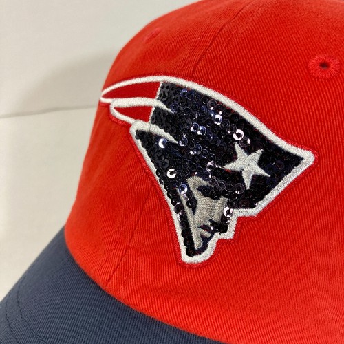 Womens NEW ENGLAND PATRIOTS DAD HAT red blue SEQUIN SPARKLE nfl relaxed fit OSFM - Picture 2 of 8