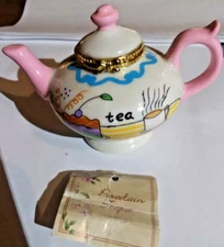 Greenbrier International Teapot Handpainted Porcelain Trinket Box w/ Tags DV70