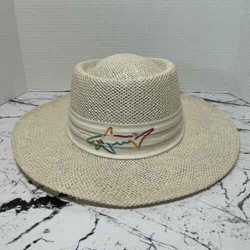Greg Norman Straw Hat Vintage Golf Sun Hat Reebok Made in USA | Shark Logo | GUC