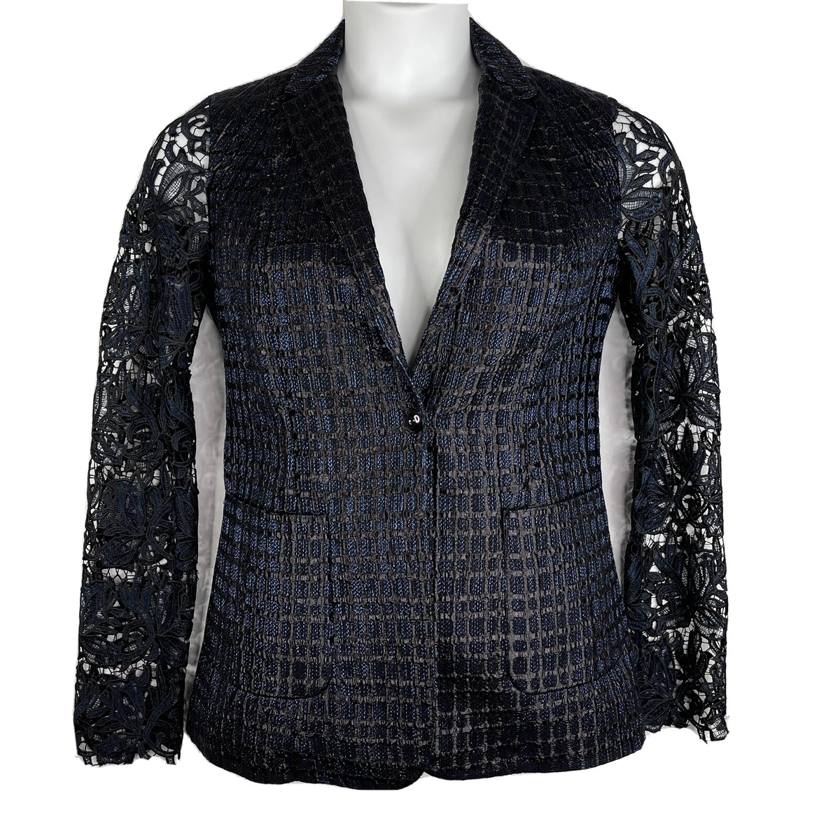 Elie Tahari Rooney Womens Jacket Sz 2 Metallic Guipure Lace