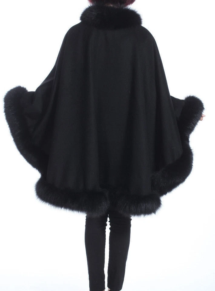 Black Cashmere cape with Fox fur Collar Trim all around one size for all new - Image 4 of 4