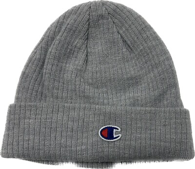 2 Champion C Logo Ribbed Cuffed Knit Beanies Light Gray | eBay