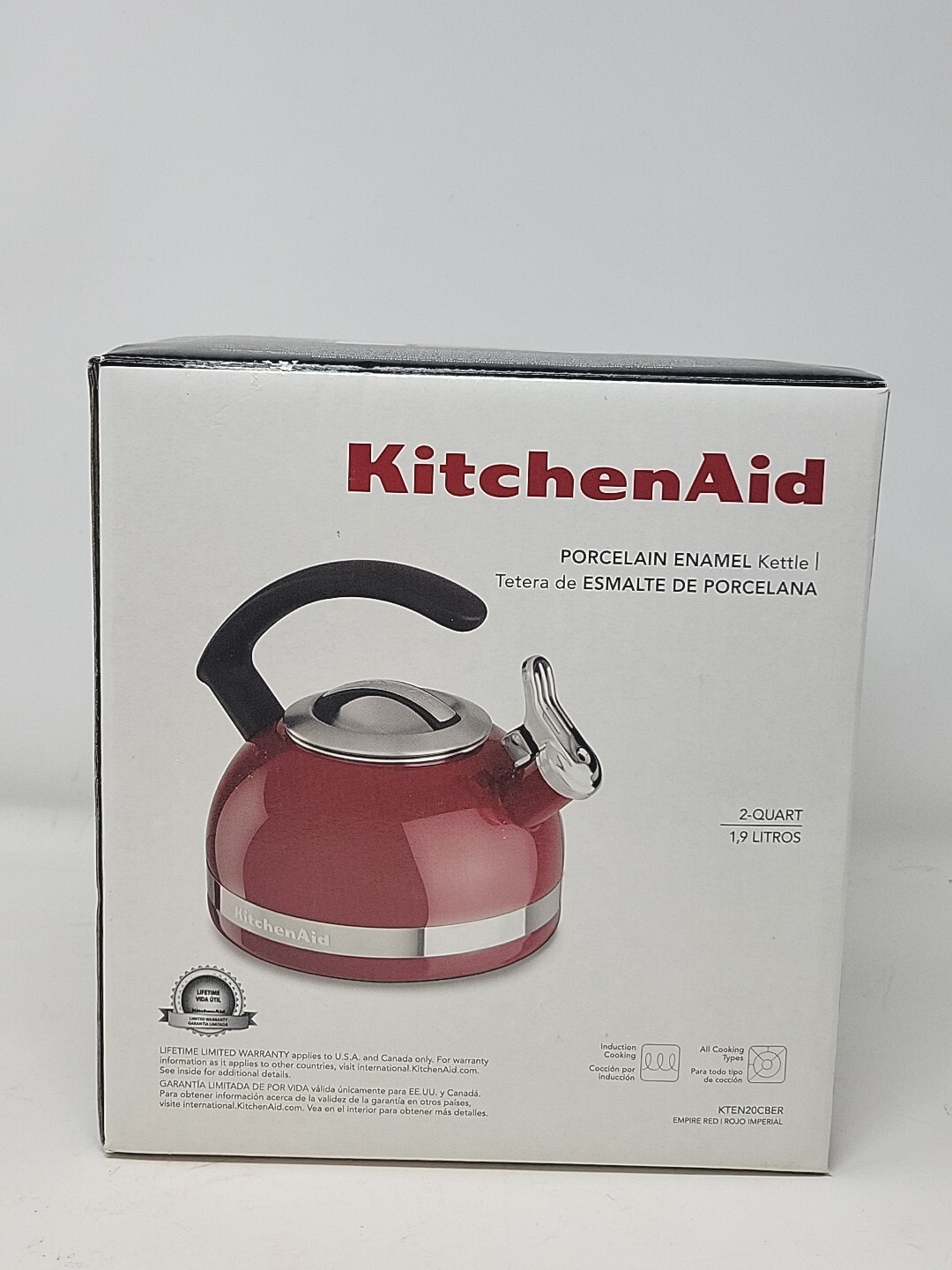 KitchenAid 2 Quart Whistling Tea Kettle Empire Red Enamel C Handle