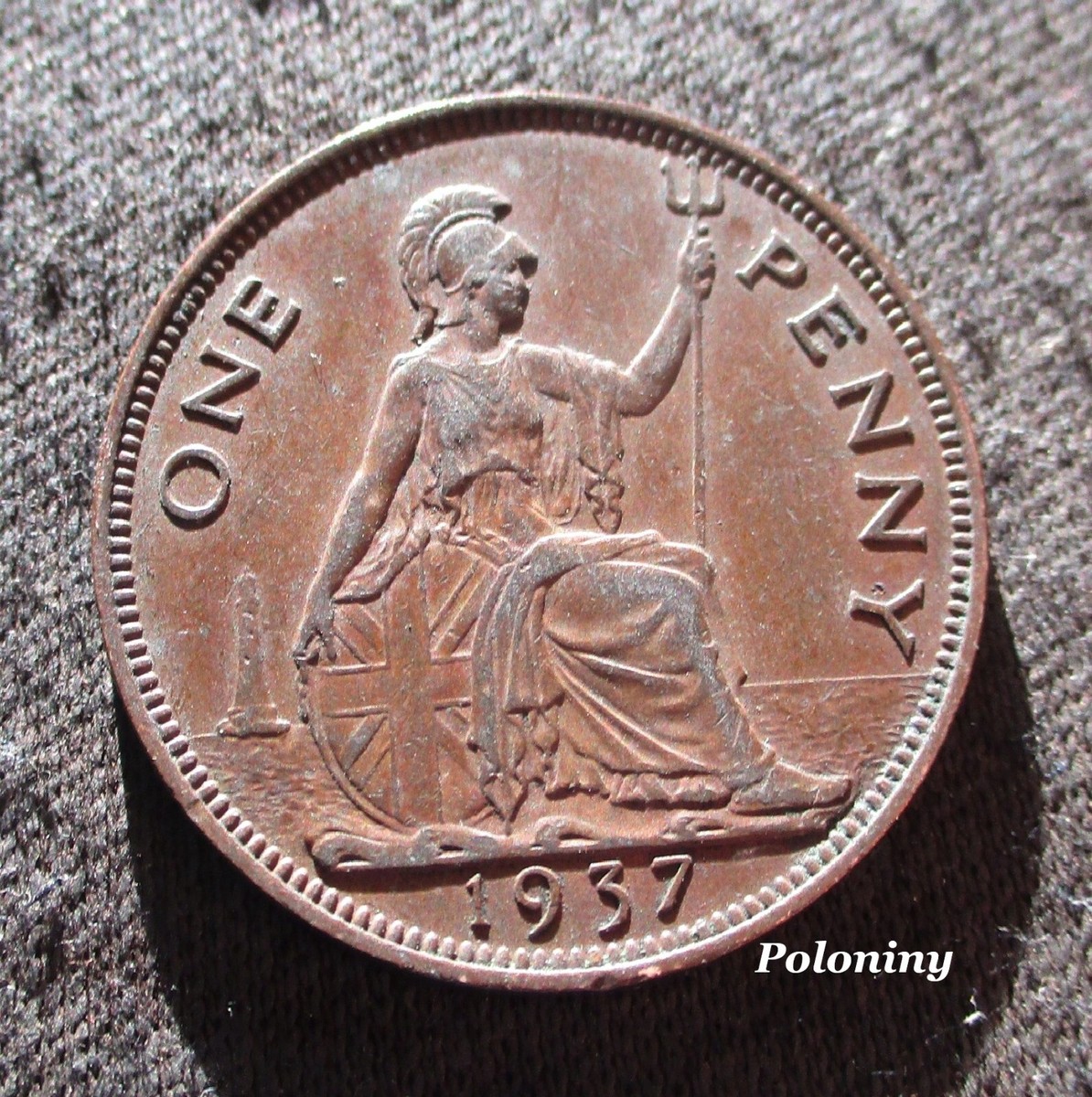 OLD 1 PENNY 1937 COIN UNITED KINGDOM KING GEORGE VI SEATED