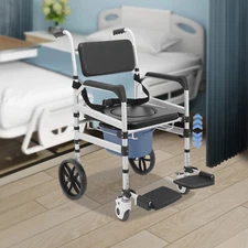 Foldable Shower Rolling Chair Folding Bath Wheelchair Heavy Duty Shower Chair