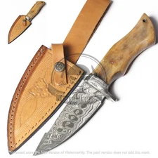 Custom Hand forged Damascus steel Hunting knife ,Wood Handle with Leather sheath