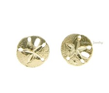 SOLID 14K YELLOW GOLD HAWAIIAN DIAMOND CUT SAND DOLLAR STUD EARRINGS SMALL 8MM