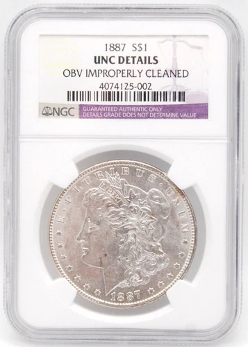 1887 $1 Morgan Silver Dollar - NGC UNC DETAILS - Obverse Improperly Cleaned