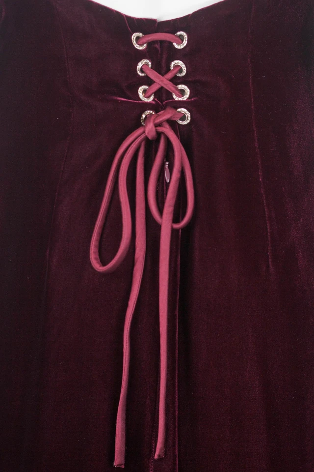 Vestido largo sin tirantes de terciopelo borgoña vintage OSCAR DE LA RENTA con cordones en la espalda talla 6 Foto 4 de 4