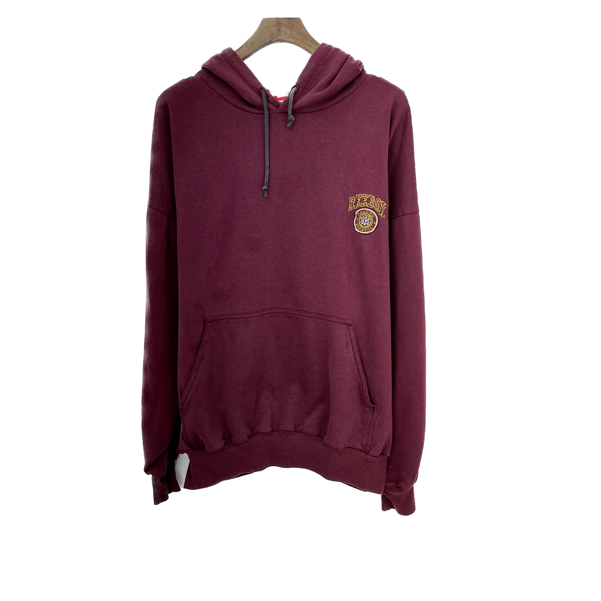 Vintage Reebok Chest Logo Burgundy Hoodie Size 2XL