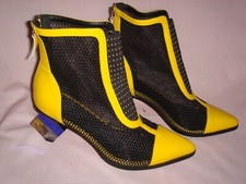 LADIES YELLOW with BLACK MESH ANKLE BOOTS with BLOCK PLASTIC HEELS  size 4 1/2.