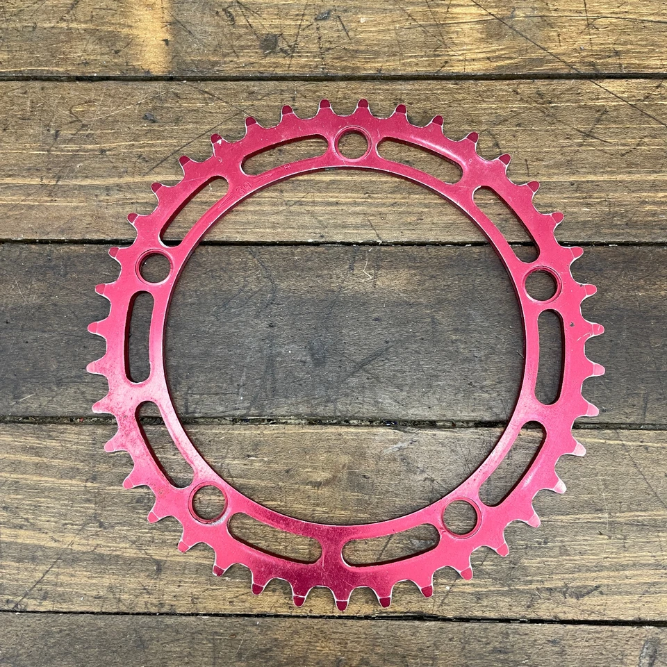 Corrente BMX Old School 39t vermelha 39 dentes 130 BCD vintage Shimano Takagi A4 - Imagem 4 de 4