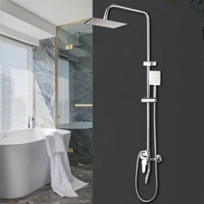 US Wall Mount 8" Rainfall Shower Head 3-Way Mixing Valve Hand Shower Faucet Set
