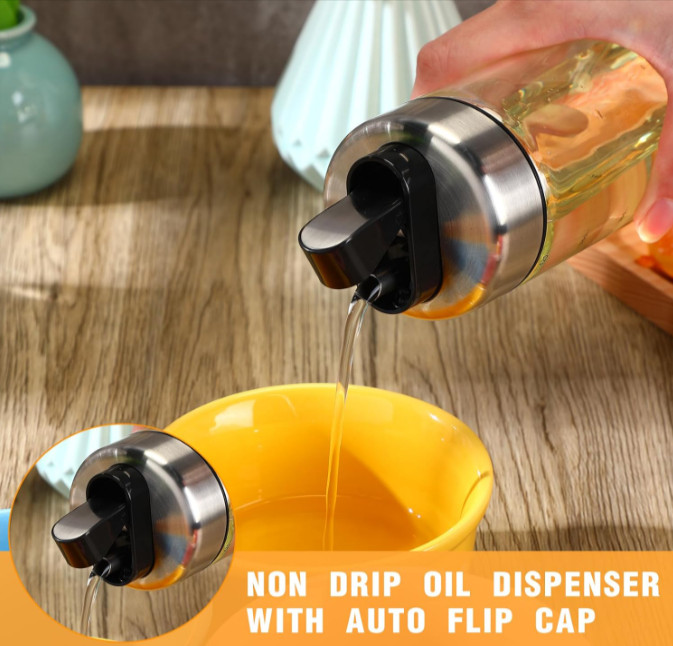 Yaomiao Olive Oil Bottle 15 oz - Vinegar Dispenser - Soy Sauce Bottle- No Drip