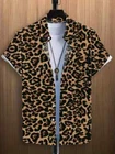 Button Down Shirts Leopard Graphic Print Short Sleeve Fashion Brown Party Up Tee