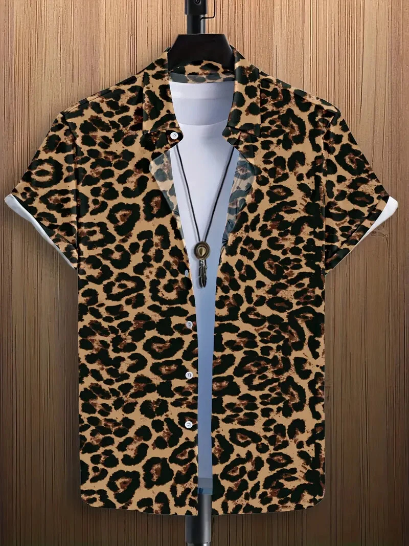 Button Down Shirts Leopard Graphic Print Short Sleeve Fashion Brown Party Up Tee
Opens in a new wind