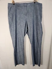 Lands' End Mid Rise Classic Straight Leg Evening Sky Chambray Ankle Pants Sz 18