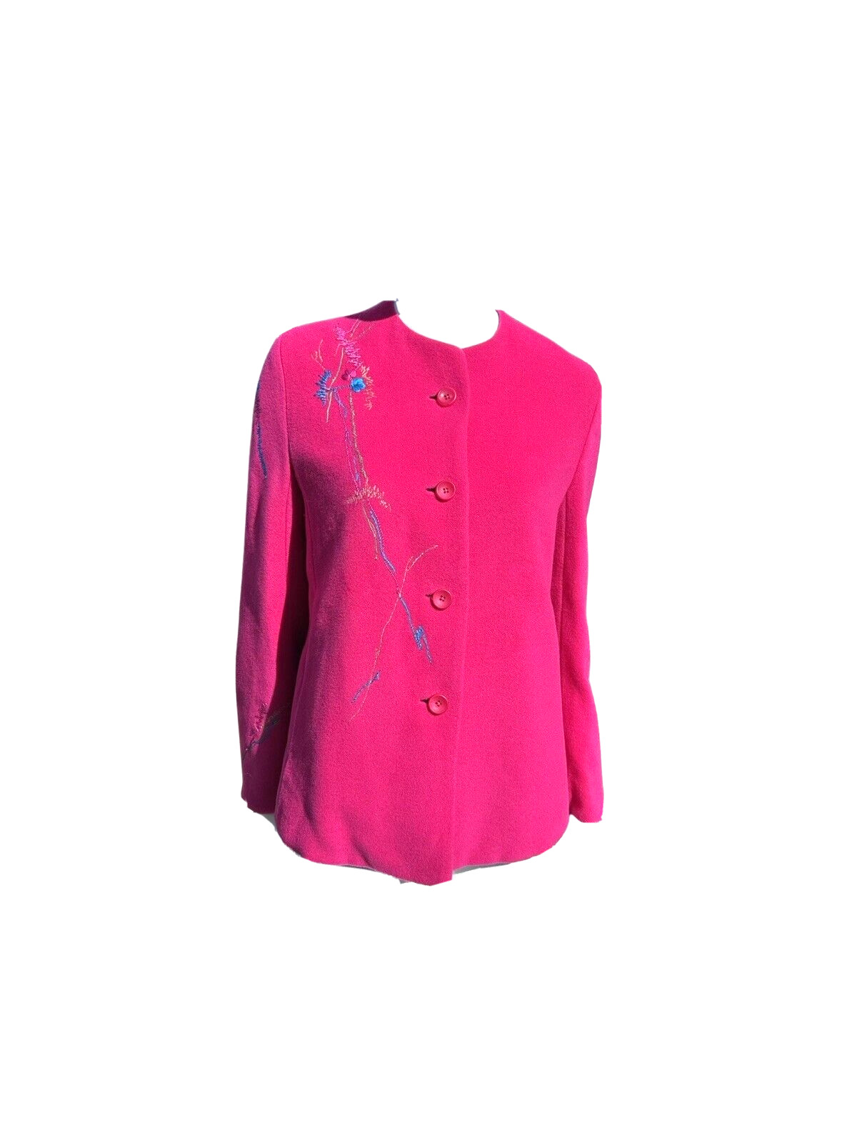 SHIATZY CHEN Lambskin wool blend PINK embroidered floral jacket size 6 used MINT image 3