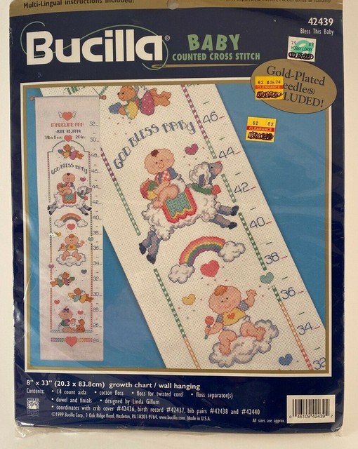 BUCILLA Counted Cross Stitch Growth Chart Kit Bless This Baby Nursery