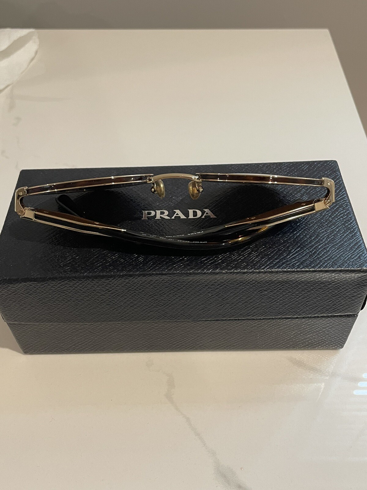 Authentic Prada with Logo Gold Round Sunglasses O… - image 5