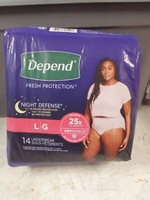 Depend Night Defense Underwear, Sz. Large Overnight Absorbency, 14 Count - New