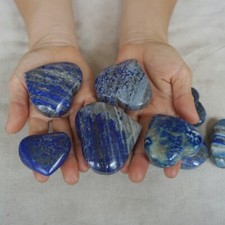 9Pcs 2.2LB Natural Lapis Lazuli & Pyrite Crystal Palm Stone Heart Carved Healing