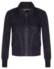 Ladies Navy Blue Leather Bomber Jacket Genuine Leather Ma-1 Varsity Retro Jacket