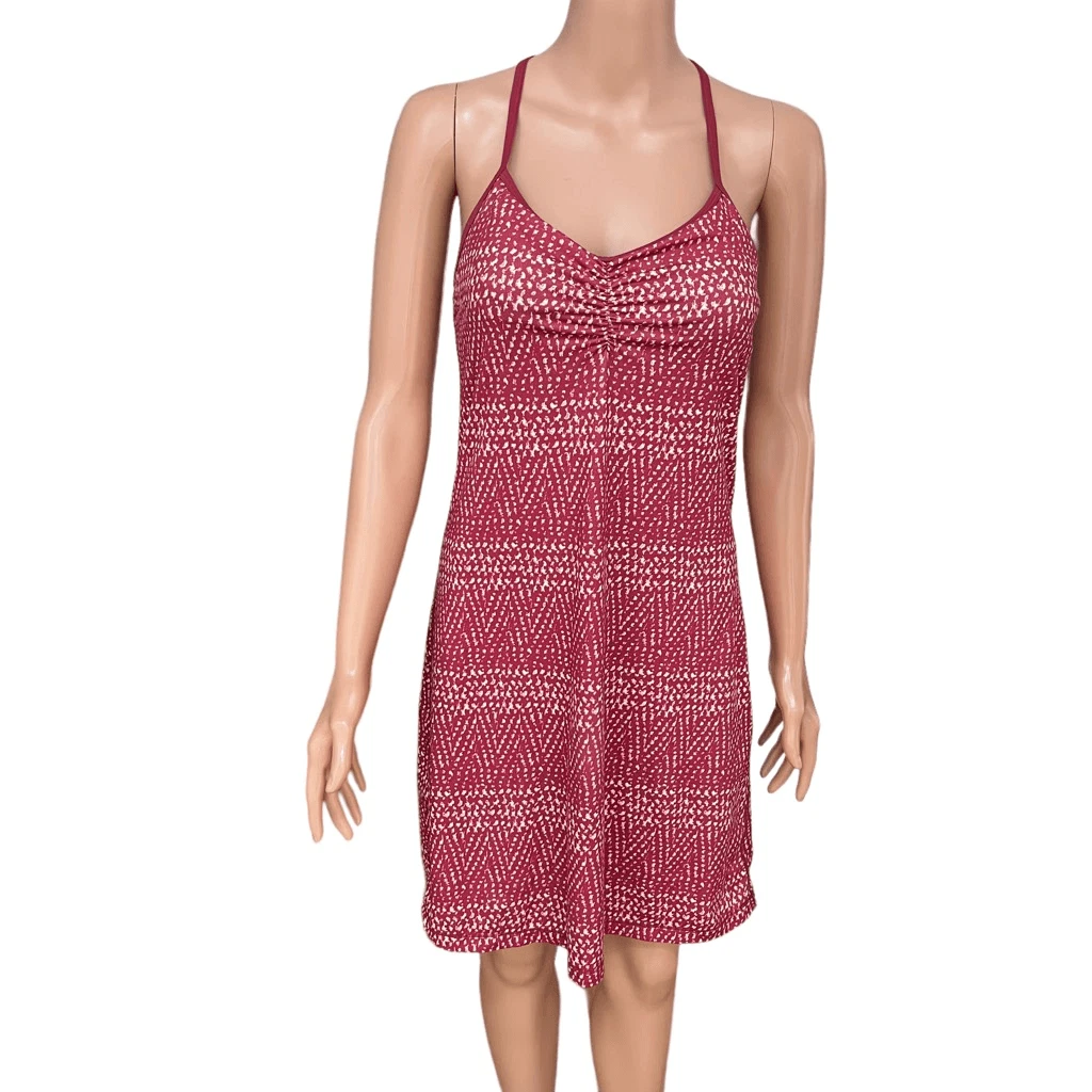 Prana Elixir dress cram sumatra Racerback with macrame lattice back shelf  bra