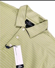 Straight Down Performance Polo Shirt Golf Green mens Large Striped Stretch NWT