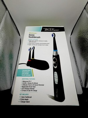 Bella Russo Electronic Sonic Toothbrush! -Charging Base 2 Extra Heads NIB