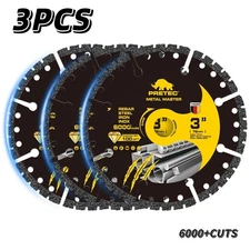 Diamond Cutting Wheel 3 Inch Metal Cut-Off with 6000+ Cuts on Rebar - 3 Pack