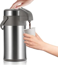 OJOJ 4L/133OZ Thermal Coffee Carafe with Pump, Thermal Beverage Dispenser, Coffe