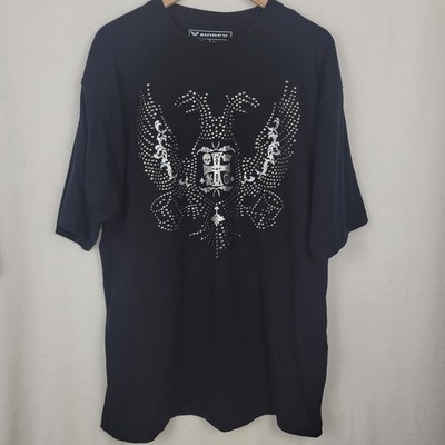 Avirex Mens XL Black Studded Double-Headed Eagle Graphic T-Shirt Y2K Streetwear