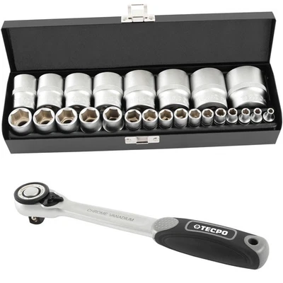 TECPO ZOLL WERKZEUG SATZ STECKSCHLÜSSEL NÜSSE NUSS SET + 1/2" RATSCHE KNARRE - Bild 1 von 3